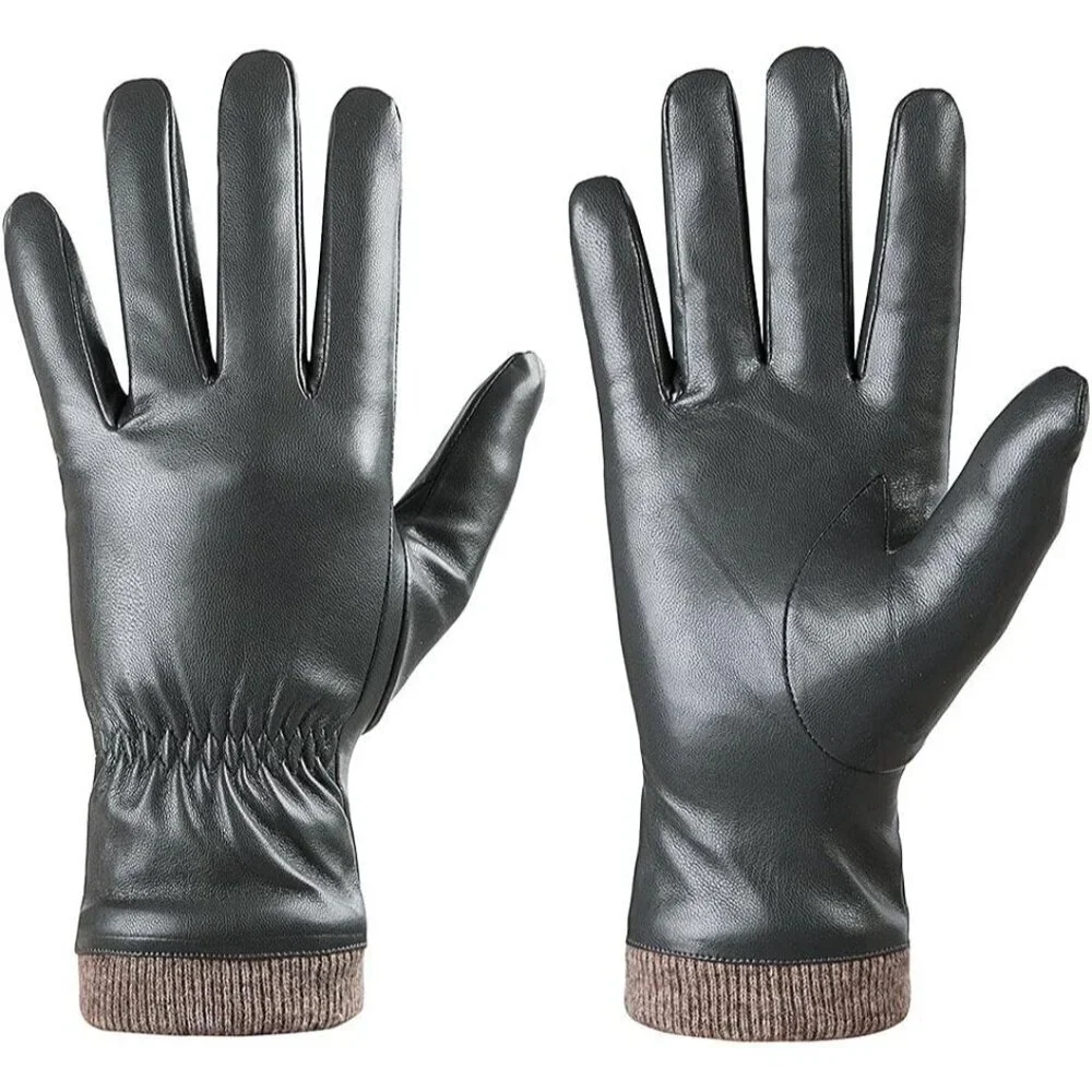 Women's Dark Grey Wool Fleece Lined Warm Touchscreen Thick Thermal Snow Gloves
